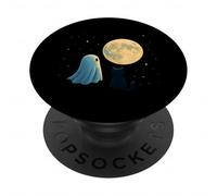 Fantasma e gatto sotto la notte di luna piena PopSockets PopGrip Adesivo