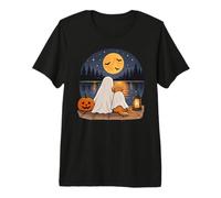 Fantasma Golden Retriever Scena di Halloween sul Lago con La Maglietta Premium