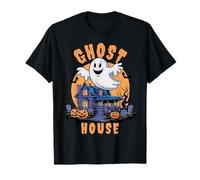 Fantasma Haunted House Midnight Vintage Spettrale Fantasma Halloween Maglietta