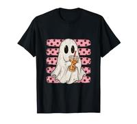 Fantasma Iced Coffee Shirt Halloween Rosa Polka DOT Carino Retro Maglietta