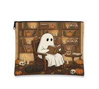 Fantasma in tela con cerniera, fantasioso e accogliente gatto zucche di Halloween marrone portatile con cerniera piccola borsa da toilette per viaggi, toeletta e organizer per il bagno, Marrone, 7x9