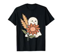 Fantasma Kawaii con girasole e erba di pampa autunno design Maglietta