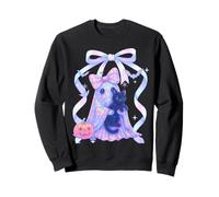 Fantasma pastello che tiene il gatto Halloween Carino Spooky Coquette Felpa