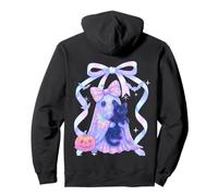 Fantasma pastello che tiene il gatto Halloween Carino Spooky Coquette Felpa con Cappuccio