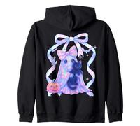 Fantasma pastello che tiene il gatto Halloween Carino Spooky Coquette Felpa con Cappuccio