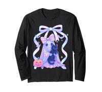 Fantasma pastello che tiene il gatto Halloween Carino Spooky Coquette Maglia a Manica