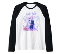 Fantasma pastello che tiene il gatto Halloween Carino Spooky Coquette Maglia con Maniche Raglan