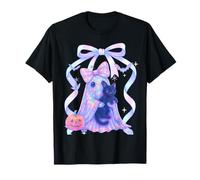 Fantasma pastello che tiene il gatto Halloween Carino Spooky Coquette Maglietta