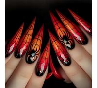 Fantasma ragni Web Pattern Unghie finte a forma di mandorla elegante Halloween Nails Art Applicazione rapida per eventi festivi ragni Web unghie finte