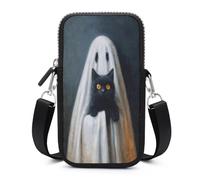 Fantasma stravagante in un foglio bianco che tiene il gatto a tracolla borsa per cellulare smartphone con tracolla regolabile