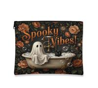 Fantasma tela con cerniera, fantasiosa vasca da bagno vintage gatto Halloween tela nera con cerniera borsa per il trucco per viaggi, borsa, bagno, toeletta e conservazione quotidiana, nero, 7x9 Inch