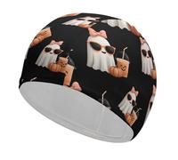 Fantasmi, arco, zucche, cappellino da nuoto di Halloween per uomo o donna, antiscivolo, per capelli lunghi o corti.