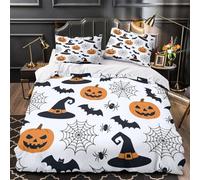 Fantasmi di Halloween copripiumino 3 Pezzi ultra stampa 3D con federe per cuscini con cerniera Design spettrale dei cartoni animati_1 Set Di Copripiumino for ragazzi e adolescenti King（220x240cm）