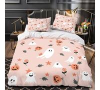 Fantasmi di Halloween Set Di Copripiumino Set di 3 Pezzi morbida stampa di 3D cerniera nascosta con federa Design spettrale dei cartoni animati_1 copripiumino for coppie e adulti Double（200x200cm）