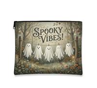 Fantasmi in tela con cerniera, fantasiosi fiori allegri alberi di Halloween verde portatile con cerniera piccola borsa per la cura della pelle per viaggi, bagno, toeletta, borsa e regali, Verde, 7x9