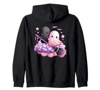 Fantasmi Kawaii su Nuvola con Scopa Felpa con Cappuccio