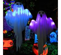 Fantasmi Luminosi da Appendere,2 Pezzi Halloween Appeso Fantasma,Decorazione per Halloween,Faccia di Fantasma Sospesa con Luci,Halloween Luci Fatate Fantasma,per Feste,Yard,Giardino
