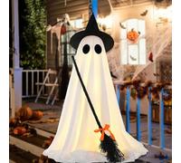 Fantasmi spettrali con cappelli da stregone, decorazioni di Halloween Outdoor in piedi con scopa di streghe | Decorazioni spettrali brillanti per cortile cortile giardino stregato