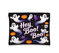 Fantasmi tela con cerniera, fantasiosi festivi zucche gatti Halloween nero portatile con cerniera borsa per il trucco per viaggi, bagno, organizer per cosmetici e borsa, nero, 7x9 Inch, Capriccioso