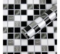 Fantasnight Adesivi per Piastrelle a Mosaico - Marmo Nero e Bianco, 44 x 300 cm, Pellicola Adesiva Impermeabile per Cucina e Bagno