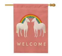 Fantastica bandiera da giardino a forma di cavallo con pesche, decorazione per esterni arcobaleno, decorazione per esterni su entrambi i lati, per primavera ed estate, decorazione per prato, 71 x 101