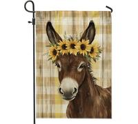 Fantastica bandiera da giardino con asino, rustica marrone con corona di girasole, decorazione per esterni, bandiera da cortile in iuta su entrambi i lati, per la stagione autunnale, decorazione per