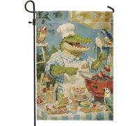 Fantastica bandiera da giardino con coccodrillo, colorata per barbecue, decorazione per esterni, bandiera da cortile in iuta su entrambi i lati, per decorazioni estive per feste, divertente