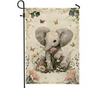 Fantastica bandiera da giardino con elefanti grigi, decorazione per esterni primaverile ed estate, decorazione per esterni, in iuta su entrambi i lati, per casa e feste, 30,5 x 45,7 cm