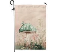 Fantastica bandiera da giardino con funghi verdi, bandiera decorativa da giardino con fiori incantati, bandiera rustica su entrambi i lati, per primavera, estate, decorazione per esterni, 30,5 x 45,7