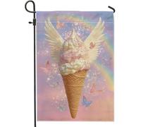 Fantastica bandiera da giardino con gelato primaverile ed estate, bandiera decorativa per la casa, motivo pesca, farfalla, arcobaleno, decorazione per la casa, bandiera da giardino in iuta su entrambi
