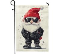 Fantastica bandiera da giardino con gnomo di Babbo Natale, bandiera decorativa natalizia rossa e nera, doppia faccia in tessuto per esterni, per le festività natalizie, decorazione per prato e patio