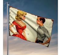 Fantastica bandiera da giardino con uomo e donna che si affrontano, entrambe con le mani sui fianchi. Bandiera uomo grotta bar camera ragazzi adolescenti (60 x 90 cm)