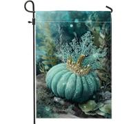 Fantastica bandiera da giardino con zucca color foglia di tè, decorazione botanica autunnale, striscione da cortile in iuta su entrambi i lati, decorazione stagionale per esterni, 30,5 x 45,7 cm