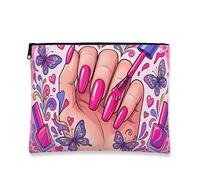 Fantastica borsa da trucco vibrante, borsa da viaggio per nail art e cosmetici da donna, piccola borsa portatile in tela con cerniera, borsa da toilette primaverile per la cura della pelle, Pesca, 7x9