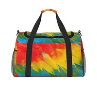 Fantastica borsa da viaggio con stampa di piume di pappagallo, versatile, spaziosa, elegante, funzionale per attività all'aperto