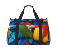 Fantastica borsa sportiva da donna con stampa di piume di pappagallo, borsa da palestra con scomparto, borsone da uomo, borsone da donna, borsa da viaggio per il fine settimana, Nero , Taglia unica