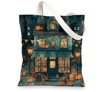 Fantastica borsa tote in tela, motivo zucca, riutilizzabile, con tracolla, leggera, lavabile, per palestra, viaggi, spiaggia, picnic, 33 x 38 cm