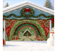 Fantastica copertura natalizia per porta del garage, grandi decorazioni natalizie per l'inverno, accogliente scena di cabina con regali, decorazione natalizia per interni ed esterni, 390 x 180 cm