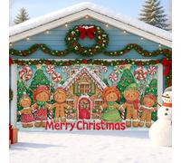 Fantastica copertura per porta del garage con pan di zenzero, grandi decorazioni natalizie per interni ed esterni, decorazione invernale per le vacanze, 400 x 180 cm