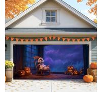 Fantastica copertura per porta del garage di Halloween, grande decorazione con zucca e fantasma per decorazioni autunnali all'aperto, perfetta per stagioni spettrali e feste di Halloween, 400 x 180 cm