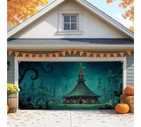 Fantastica copertura per porta del garage di Halloween, grande tenda da circo design decorazioni per porte del garage, decorazione per feste di Halloween all'aperto autunnale, 390 x 180 cm