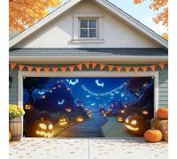 Fantastica copertura per porta del garage di Halloween, grande zucca e pipistrello, decorazioni per esterni, perfetta per la stagione autunnale e le celebrazioni di Halloween, 390 x 180 cm