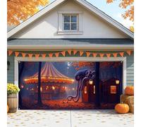 Fantastica copertura per porta del garage, motivo polpo viola con scena di carnevale, decorazione per porte del garage, decorazione per feste di Halloween all'aperto, 390 x 180 cm
