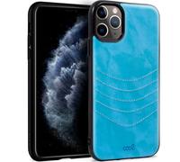 Fantastica custodia in pelle ricamata azzurra per iPhone 11 Pro