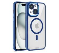 Fantastica custodia magnetica trasparente con bordo blu navy per iPhone 15