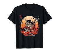 Fantastica grafica anime vintage Samurai Warrior Battle Cat Kanji Maglietta