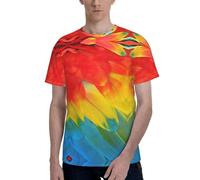 Fantastica maglietta da uomo a maniche corte con stampa di piume di pappagallo, elegante, casual, estiva, varie occasioni da indossare, Nero , M