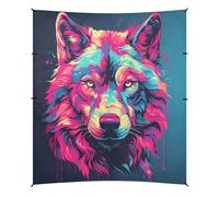 Fantastica Opera D'arte Ad Acquerello Lupo Tenda da Spiaggia Facile da Montare,Parasole per Campeggio con Sacchi di Sabbia,Palette e Picchetti Ideale per Picnic