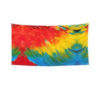 Fantastica stampa di piume di pappagallo, confezione da 1 striscione per Halloween, decorazione da appendere per interni ed esterni, resistente ai raggi UV con fori in metallo