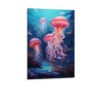 Fantastica tela da parete con meduse paesaggi naturali dell'oceano rosso brillante poster decorazione da parete pittura arte per la casa opere d'arte